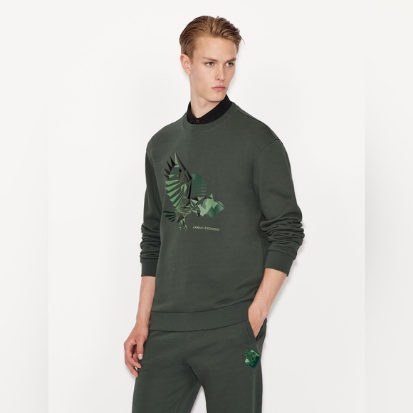 ARMANI EXCHANGE CREW NECK EAGLE SWEATSHIRT GREEN - Picture 6 of 8